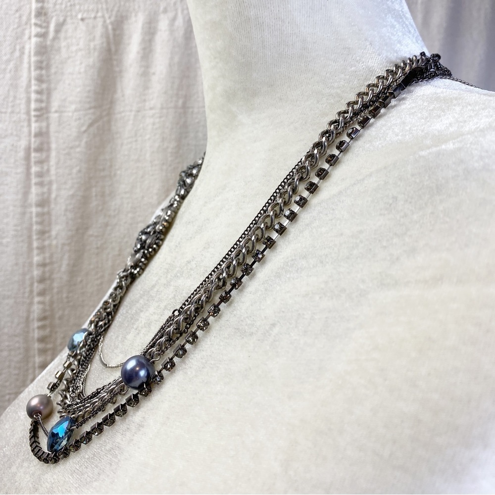 SIMPLY VERA VERA WANG MULTISTRAND CHAIN NECKLACE WITH CRYSTAL & RHINESTONE BEADS - Picture 2 of 6